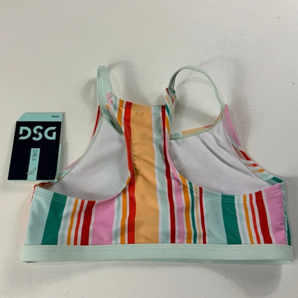 DSG Girls Core Swim Top Popsicle Stripe Multicolor Racerback Size S 6-8 NWT
